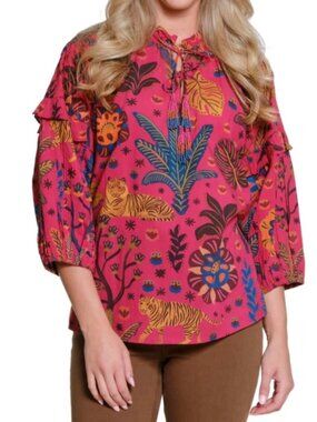 Farm Rio Cotton Puff Sleeve Tie Blouse size M